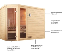 Weka Saunas & Infrarotkabinen > Sauna Turku mit Glastür und Fenster, ca. B248/H205/T198 cm