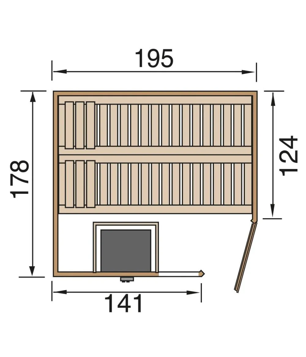 Weka Saunas & Infrarotkabinen > Sauna Turku mit Glastür und Fenster inkl. Ofen, ca. B195/H205/T178 cm
