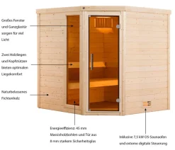Weka Saunas & Infrarotkabinen > Sauna Turku mit Glastür und Fenster inkl. Ofen, ca. B195/H205/T178 cm
