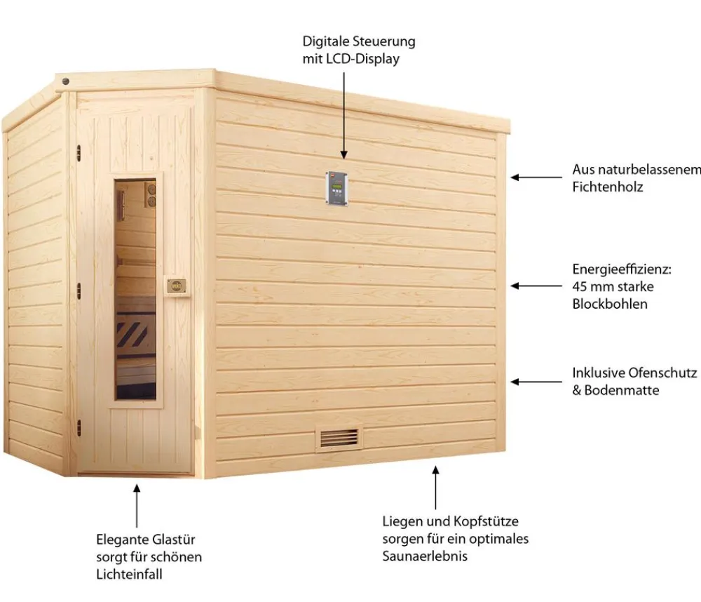 Weka Sauna Turku mit Holztür, ca. B248/H205/T198 cm Natur Discount