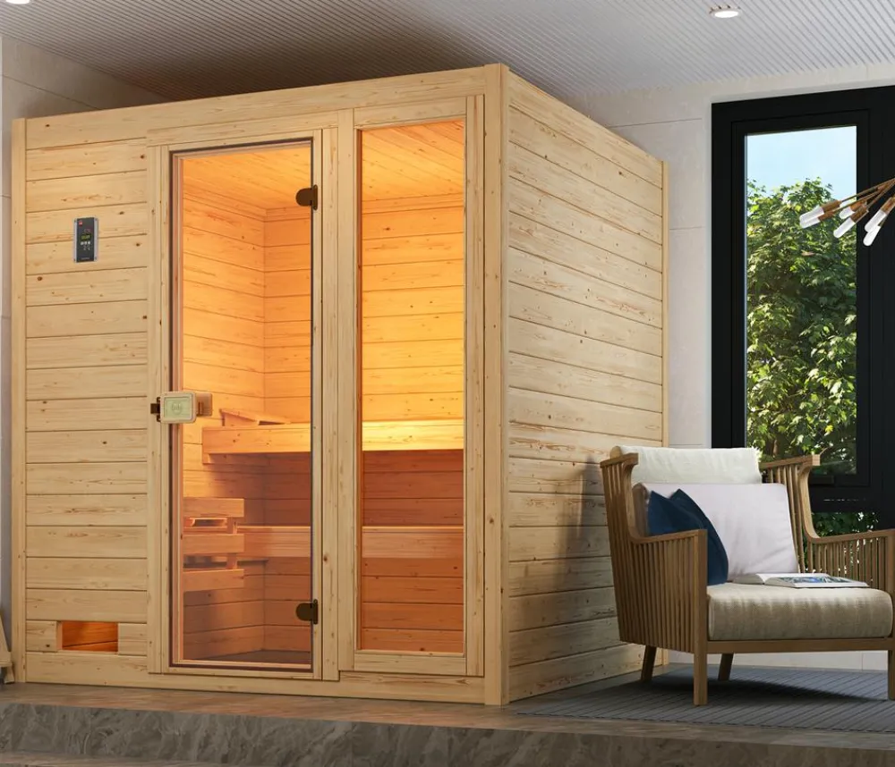 Weka Sauna Valida Plus mit Glastür und Fenster inkl. Ofen, ca. B189/H204/T172 cm Natur Outlet
