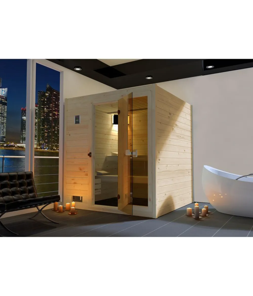Weka Sauna Valida Plus mit Glastür und Fenster inkl. Ofen, ca. B189/H204/T172 cm Natur Outlet