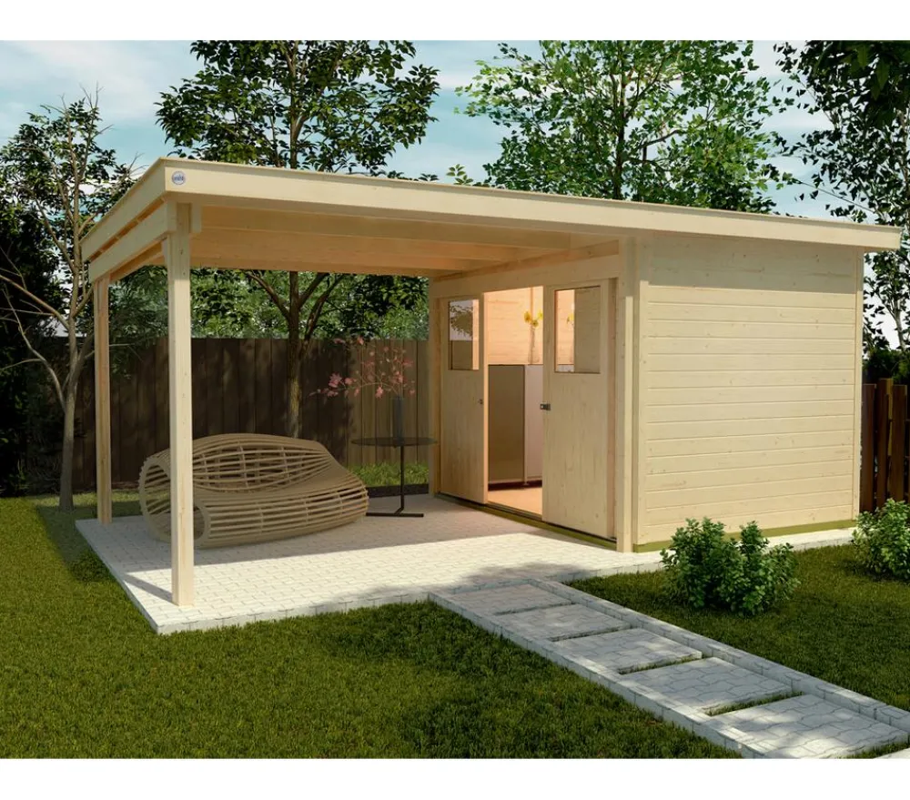 Weka Schiebetürhaus 225 + 295 cm XL-Anbau Natur Outlet