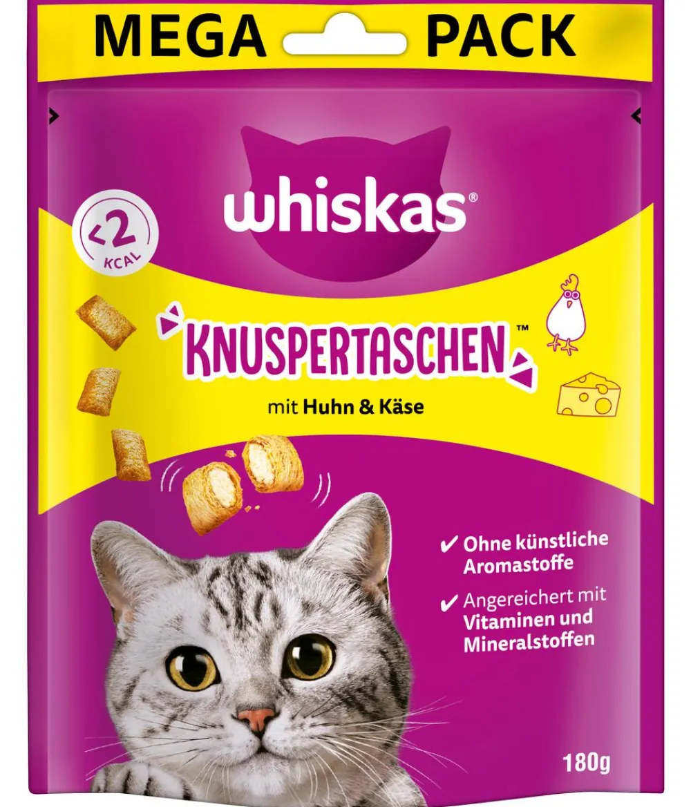 Whiskas® Katzenleckerlies & Getränke - Katzensnack Knuspertaschen, 180 g