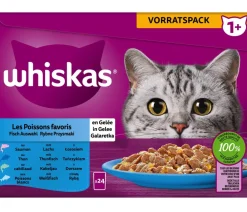 Whiskas® Nassfutter Katze - Nassfutter für Katzen Multipack 1+ Fisch in Gelee, Adult, 24 x 85 g