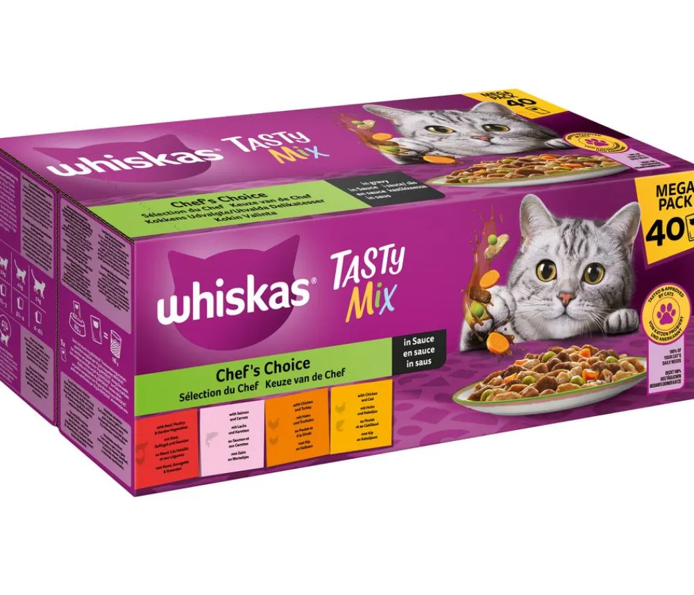 Whiskas® Nassfutter Katze - Nassfutter für Katzen Tasty Mix Chef's Choice in Sauce, Adult, 40 x 85 g