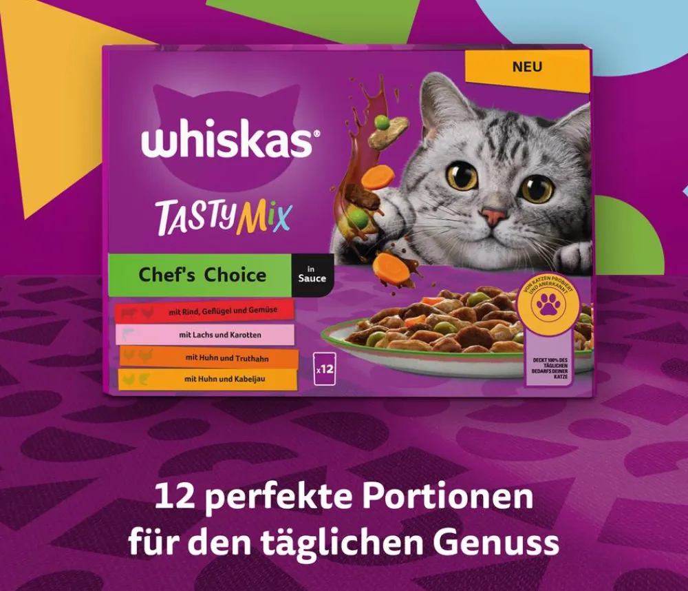 Whiskas® Nassfutter Katze > Nassfutter für Katzen Multipack Tasty Mix Chef's Choice in Sauce, Adult, 12 x 85 g
