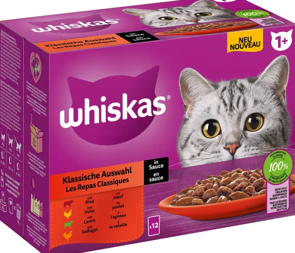 Whiskas® Nassfutter für Katzen Multipack Klassische Auswahl in Sauce, Adult, 12 x 85 g Sale