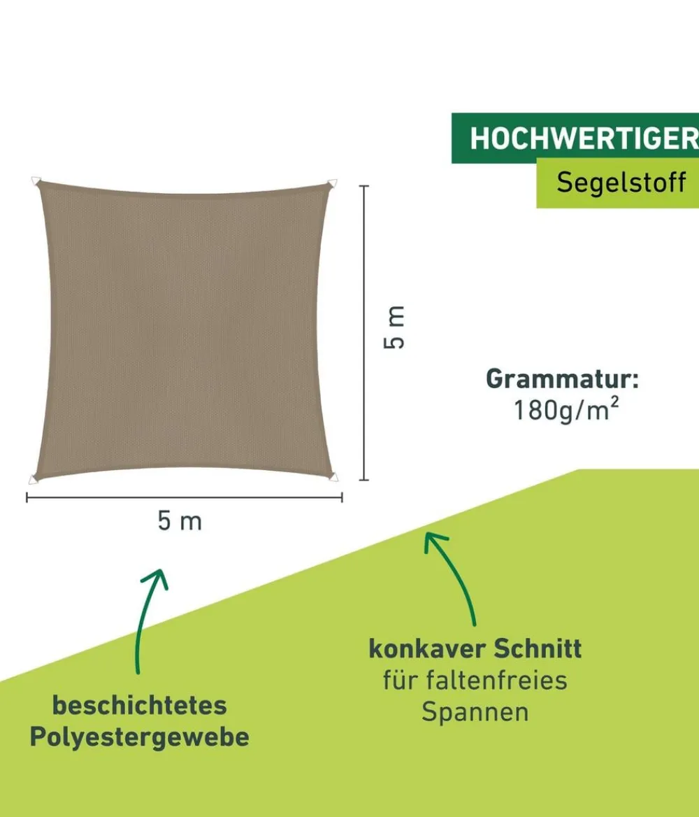 Windhager Sonnensegel Cannes, quadratisch, ca. B500/T500 cm Hellbraun Clearance