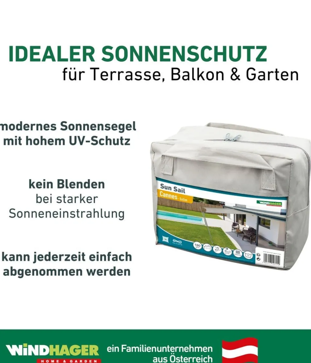 Windhager Sonnensegel - Sonnensegel Cannes, quadratisch, ca. B500/T500 cm Hellgrau