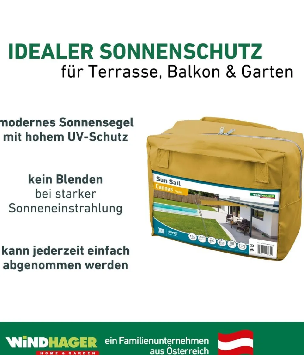 Windhager Sonnensegel - Sonnensegel Cannes, quadratisch, ca. B500/T500 cm Gelb