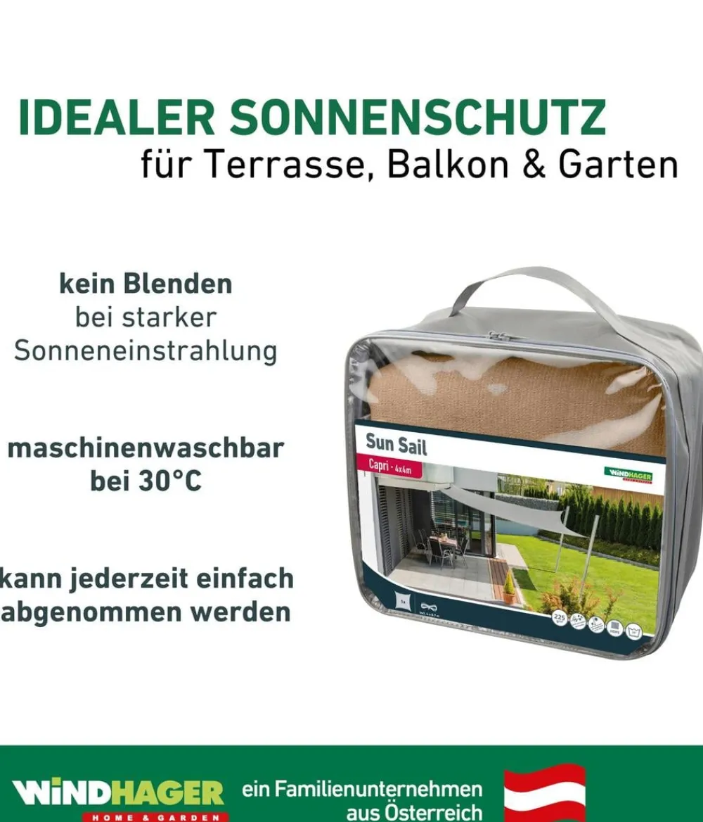 Windhager Sonnensegel - Sonnensegel Capri, quadratisch, ca. B400/T400 cm Hellbraun