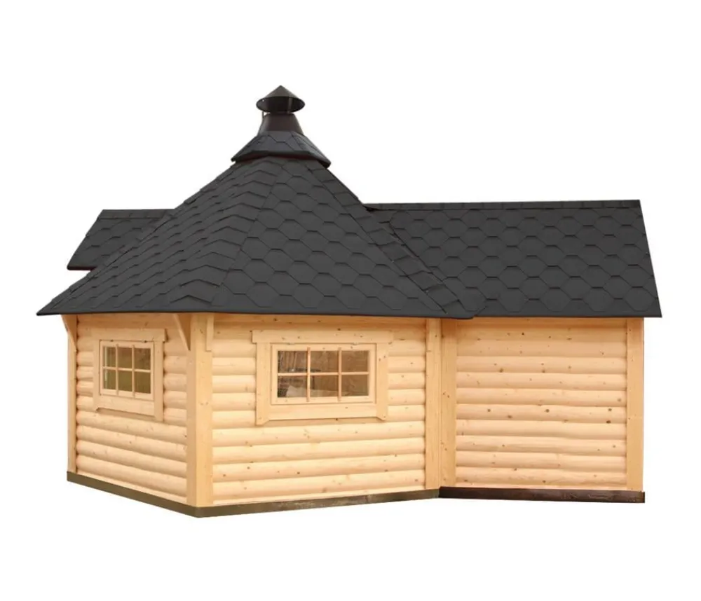 Wolff Finnhaus Gartenhäuser & Gerätehäuser - Gartenhaus Grillkota 9 de luxe, inkl. Anbau, ca. B426/H364/T574 cm Rot
