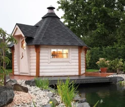 Wolff Finnhaus Gartenhäuser & Gerätehäuser - Grillkota 9 de luxe, ca. B438/H364/T388 cm Dunkelrot