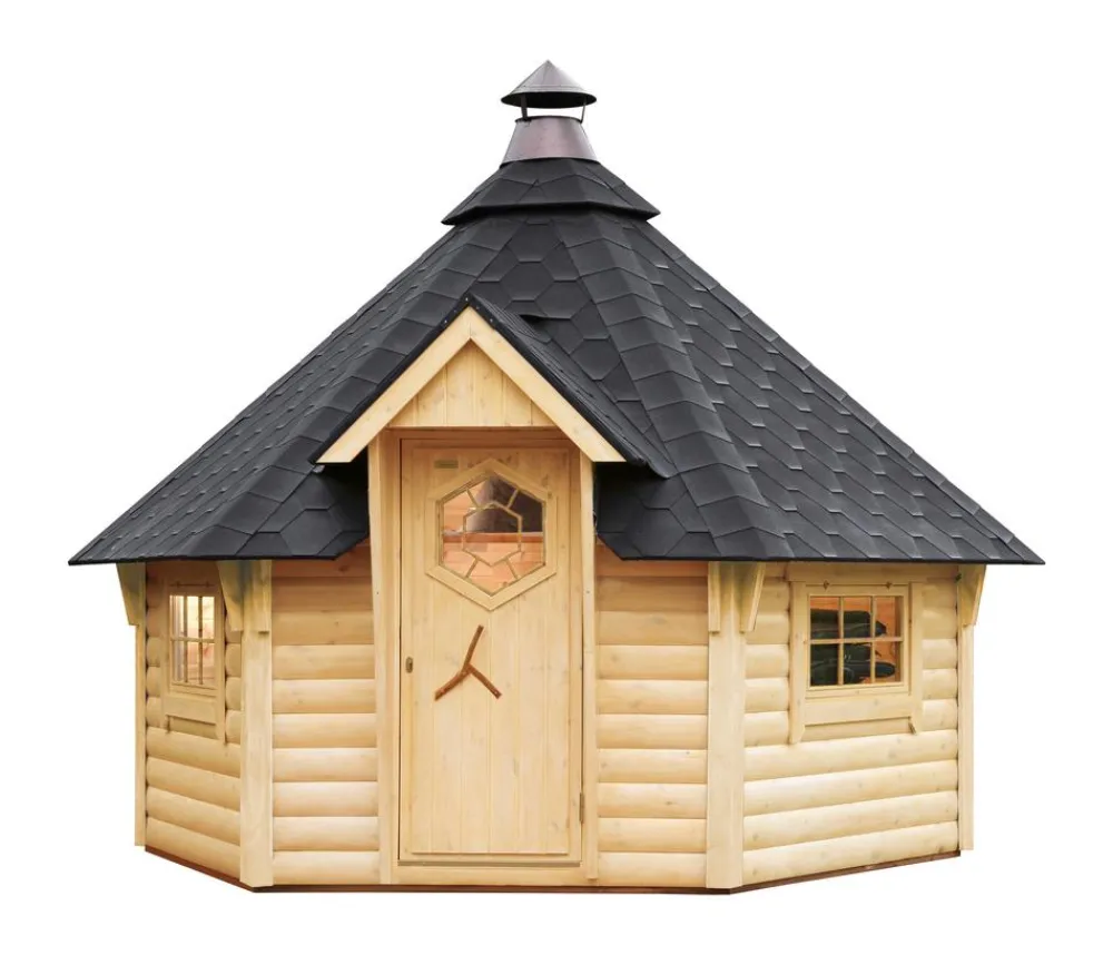 Wolff Finnhaus Gartenhäuser & Gerätehäuser - Grillkota 9 de luxe, ca. B438/H364/T388 cm Dunkelrot