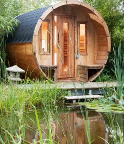 Wolff Finnhaus Saunas & Infrarotkabinen > Saunafass 280 de luxe Bausatz, Thermoholz, ca. B235/H242/T280 cm