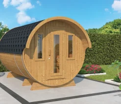 Wolff Finnhaus Saunas & Infrarotkabinen > Saunafass 330 de luxe Bausatz, Thermoholz, ca. B235/H242/T330 cm