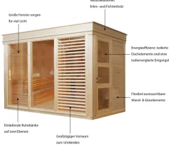 Wolff Finnhaus Saunas & Infrarotkabinen - Sauna Paradiso 2-Raum, ca. B329/H261/T229 cm Natur