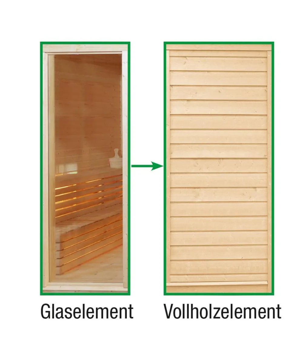 Wolff Finnhaus Saunas & Infrarotkabinen - Tauschelement Paradiso Glas zu Vollholz Natur