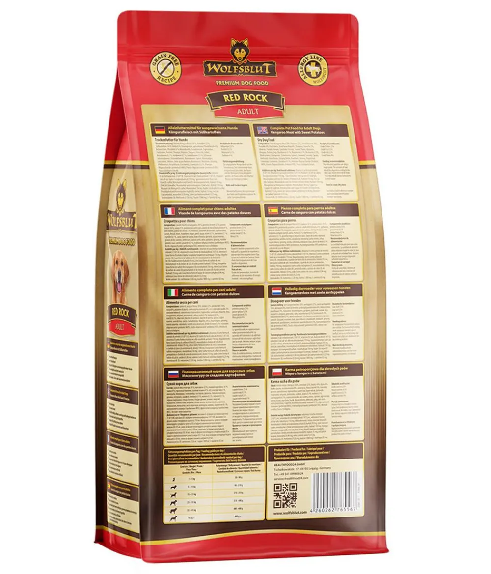WOLFSBLUT Trockenfutter Hund - Trockenfutter für Hunde Red Rock, Adult, Känguru & Süßkartoffeln