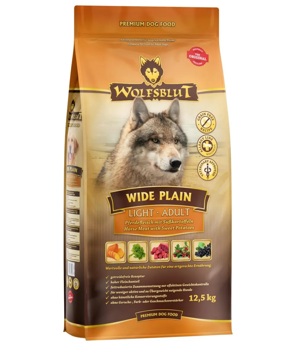 WOLFSBLUT Trockenfutter Hund - Trockenfutter für Hunde Wide Plain Adult Light, Pferd & Süßkartoffel
