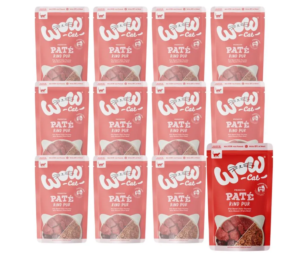 WOW Nassfutter Katze - ® Cat Nassfutter für Katzen Premium Paté Adult, 12 x 125 g