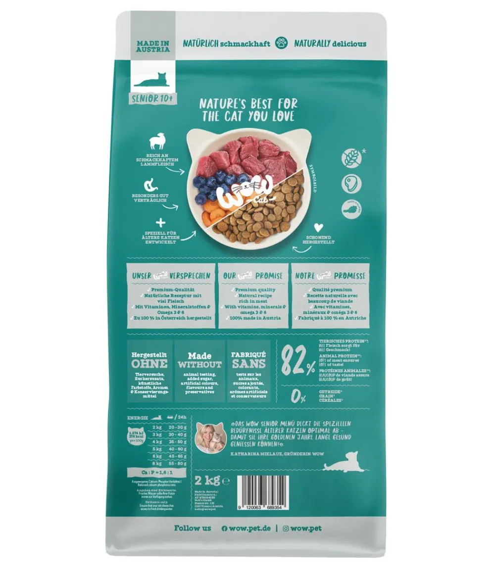 WOW Trockenfutter Katze - ® Cat Trockenfutter für Katzen Senior, Lamm & Leinsamen