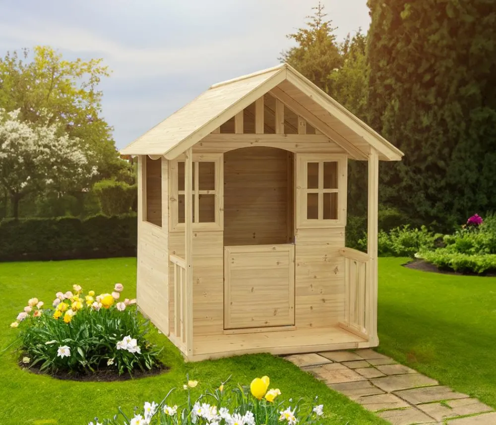Zwerkules Gartenspielgeräte - Spielhaus Villa, ca. B121/H140/T137 cm Natur