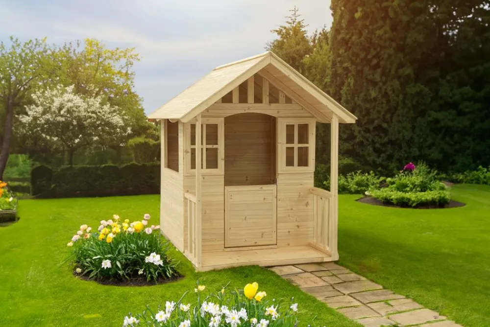 Zwerkules Gartenspielgeräte - Spielhaus Villa, ca. B121/H140/T137 cm Natur